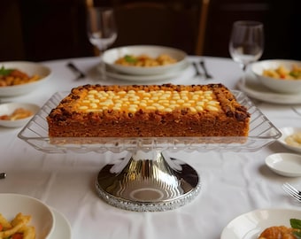 Square Glass Cake Stand: Silver Plated Brass Pedestal, Handmade Dessert Tray