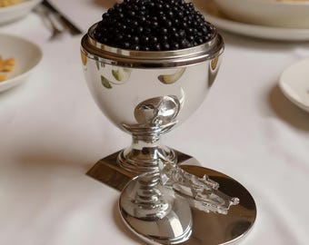 Handcrafted Silver Plated Caviar Server with Glass Bowl & Sturgeon Lid