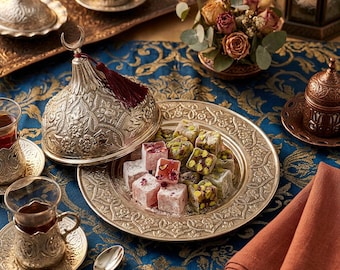 Antik Turkish Delight-skål Silver godisfat Ottomansk stil stativ