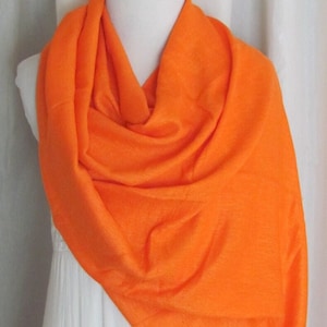 Lovely Solid Orange Fringed Super Soft Silk Pashmina Scarf - 26&quot; x 70&quot; Long // 800+ Designer Silk Vintage Scarves Shawls Festival Wear
