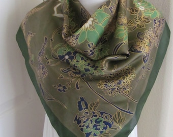 New Charmeuse Silk Scarf Roman Artwork Gold Brown
