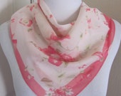 Beautiful Pink Floral Silky Scarf 21 quot Inch 54cm Square