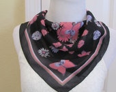 Designer Black Floral Silk Scarf Pocket Hankie 16 quot Inch 41cm Square