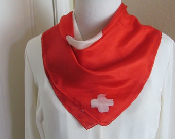 Lovely Vintage Red Hand Dyed Soft Silk Scarf  // 22" Inch 56cm Square // 1000+ Designer Silk Vintage Scarves