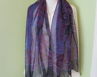 Designer Lovely Large Black Purple Super Soft Silk Scarf Shawl Wrap // 20" x 60" Long // Best of the Best