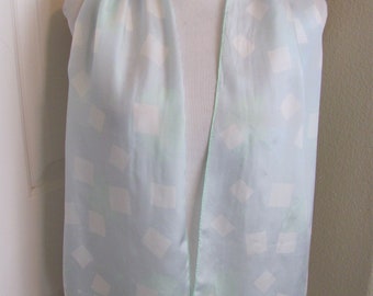 Evan Picone // Lovely White Mint Green Silk Scarf // 10" x 56" Long // 1200+ Vintage Silk & Designer Scarves in my shop!