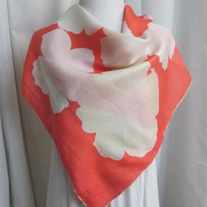 Lovely Pink White Floral Soft Silk Scarf  // 28&quot; Inch 70cm Square // Best selection on Etsy! Vintage Designer Signed Scarves