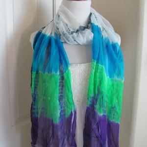 SALE Beautiful Blue Green Crepe Sheer Soft Scarf - 18&quot; x 70&quot; Long