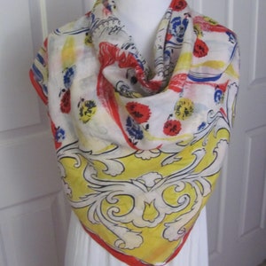 Antique Vintage Lightweight White Colorful Silk Scarf // 32&quot; 81cm Square // 1000+ Designer Silk Vintage Scarves