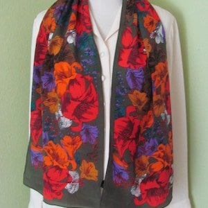 Morgan Taylor // Beautiful Colorful Floral Soft Silk Scarf // 11&quot; x 52&quot; Long // Best of the Best // 1000+ Designer Silk Vintage Scarves