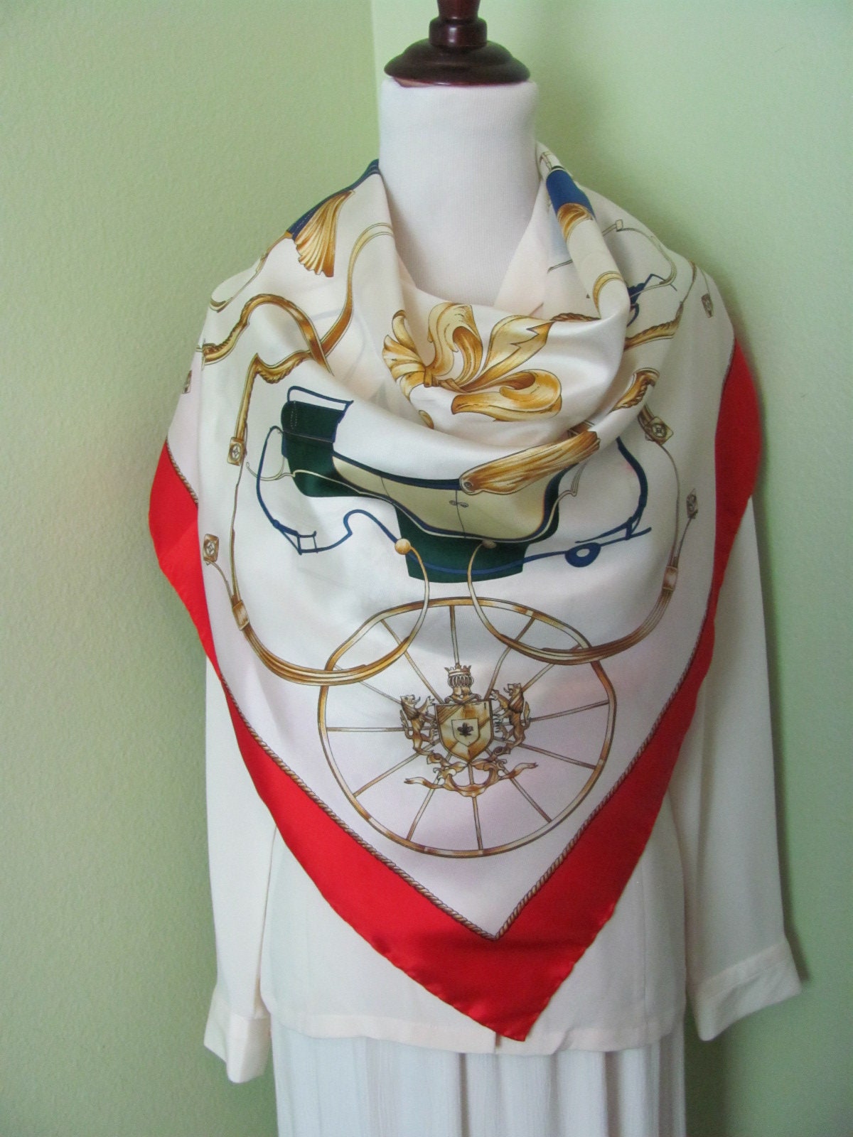 Beautiful Red White Soft Silk Scarf 34 Inch 88cm Square Best of