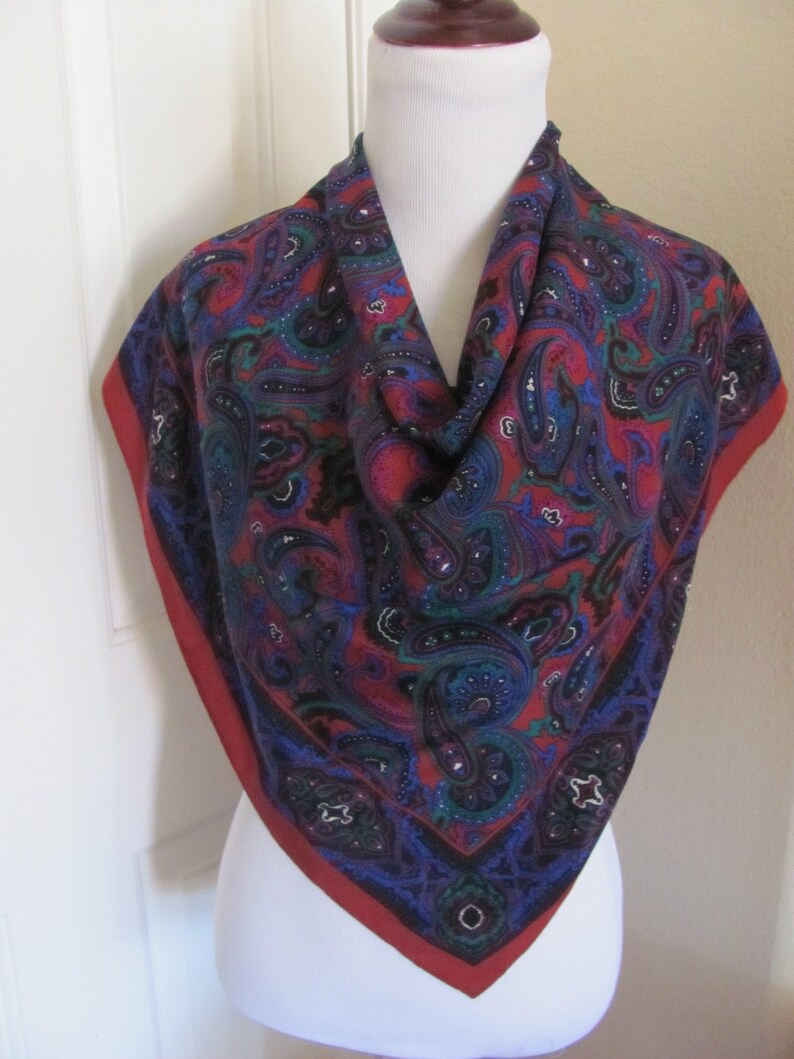 Liz Claiborne Scarf // Beautiful Red Paisley Silk Scarf // | Etsy