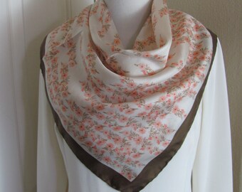 Rochenbeau // Beautiful Ivory Pink Brown Vintage Silk Scarf // 26" Inch 66cm Square // 1000+ Designer Silk Vintage Scarves