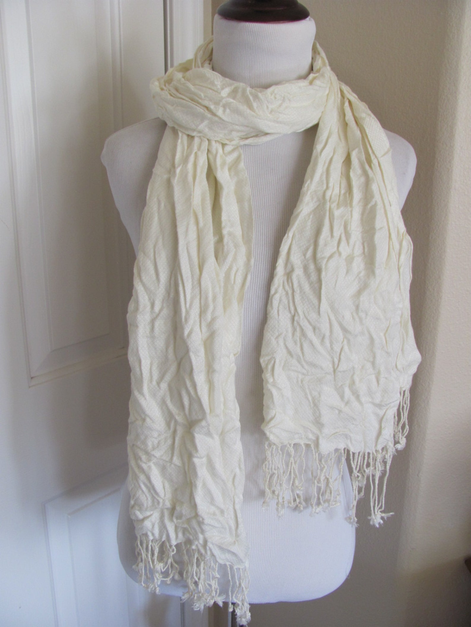 Scarf Designer Beautiful Solid Off White Wrinkled Soft Scarf Etsy