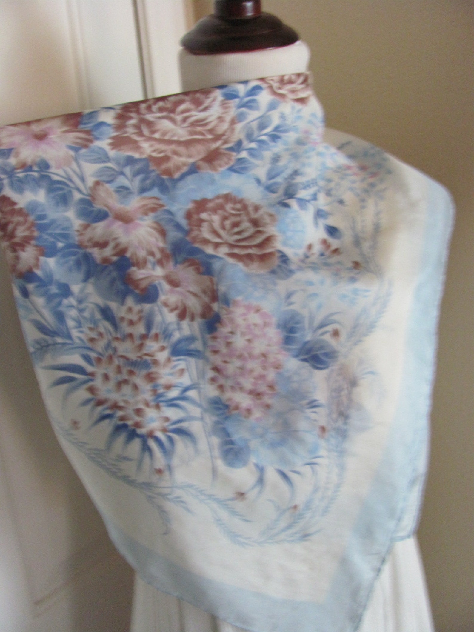 Lovely Pale Blue Floral Silk Scarf // 28 Inch 70cm Etsy