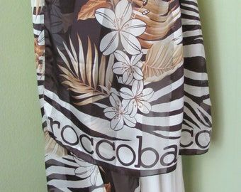 WOW! RoccoBarocco // Large Ivory Brown Soft Silk Scarf  // 26" x 80" Long // Best of the Best // Vintage Silk Designer Signed Scarves