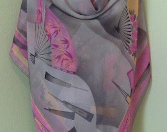 WOW!!! Laura Biagiotti // Pink Colorful Extra Large Soft Chiffon Silk Scarf  // 48" Square // Best of the Best Designer Scarves