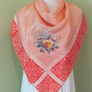 Wow! Antique Orange Floral Soft Silk Scarf  // 34&quot; Inch 88cm Square // Best of the Best // Designer Signed SIlk Scarves