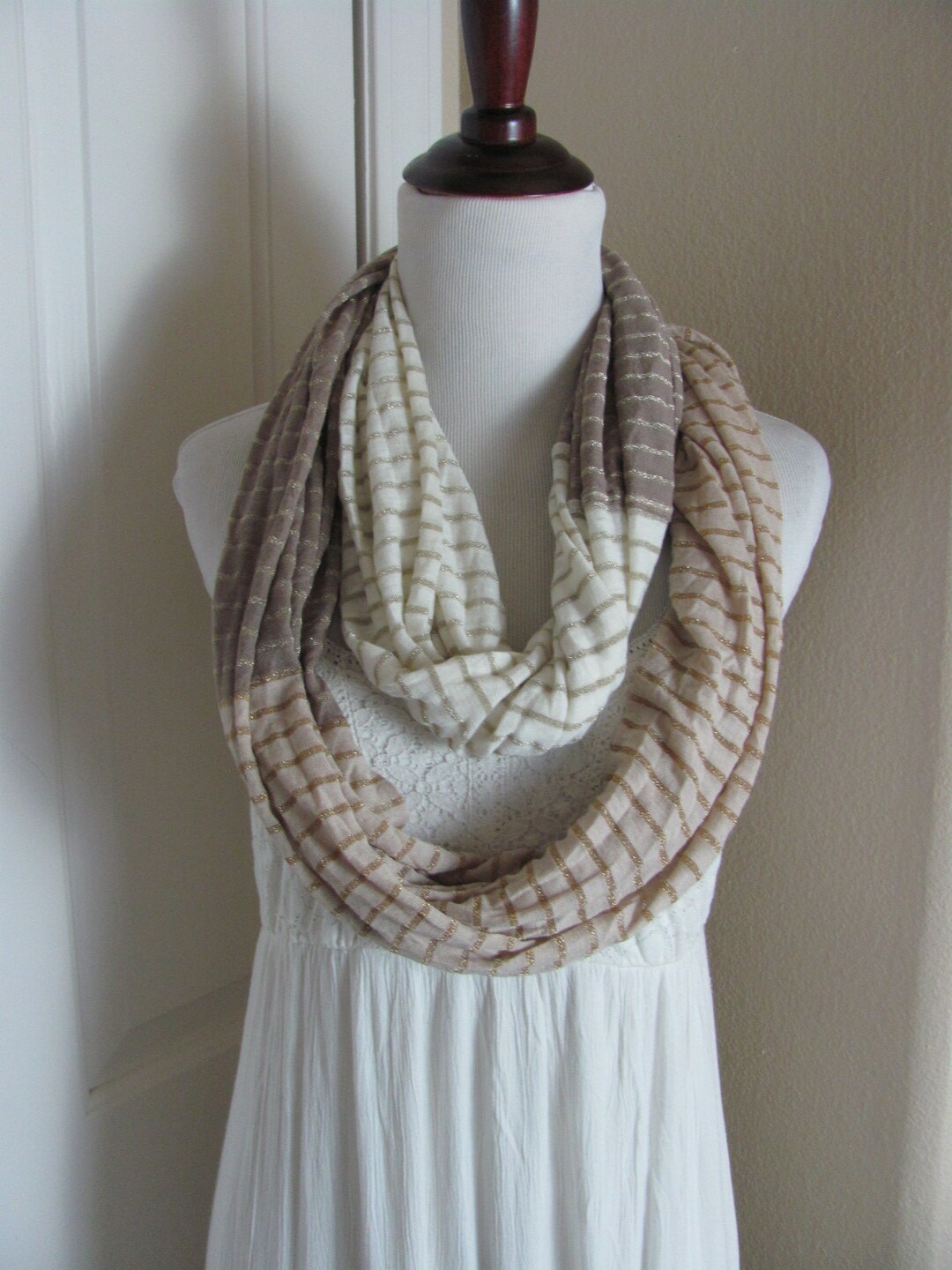 Beautiful Beige Metallic Fashion Scarf - 22
