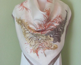 Lovely Vintage Antique Off White Floral Silk Scarf // 30&quot; Inch 76cm Square // 800+ Designer & Silk Scarves in stock