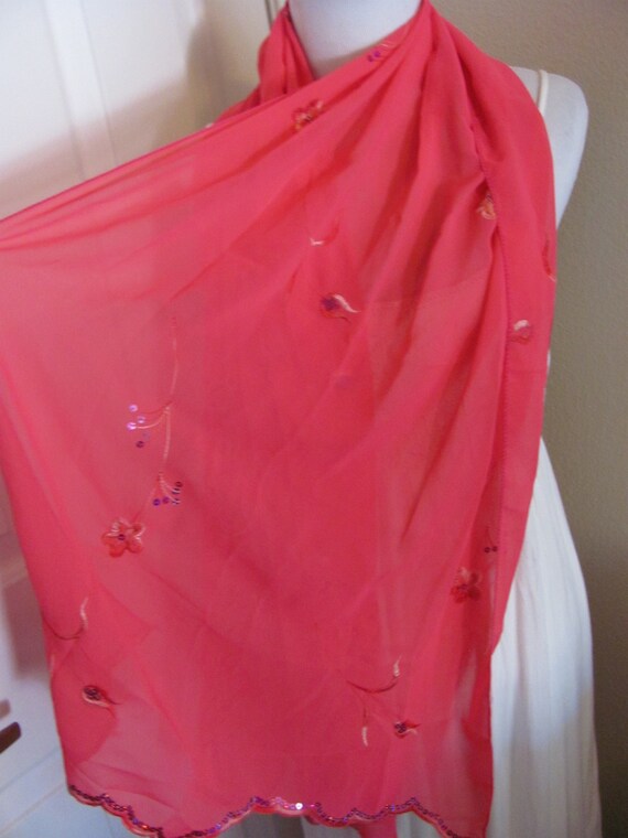 SALE Beautiful Bright Solid Pink Sequined Poly Sc… - image 3