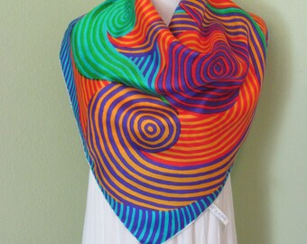 Beautiful Made in France Vintage Colorful Stripe Silk Scarf // 30" Inch 76cm Square // 900+ Scarves to choose from