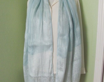 Wow Gorgeous Pale Silvery Blue 2 Layer Silk Shawl Scarf // 22" x 80" Long // Best of the Best