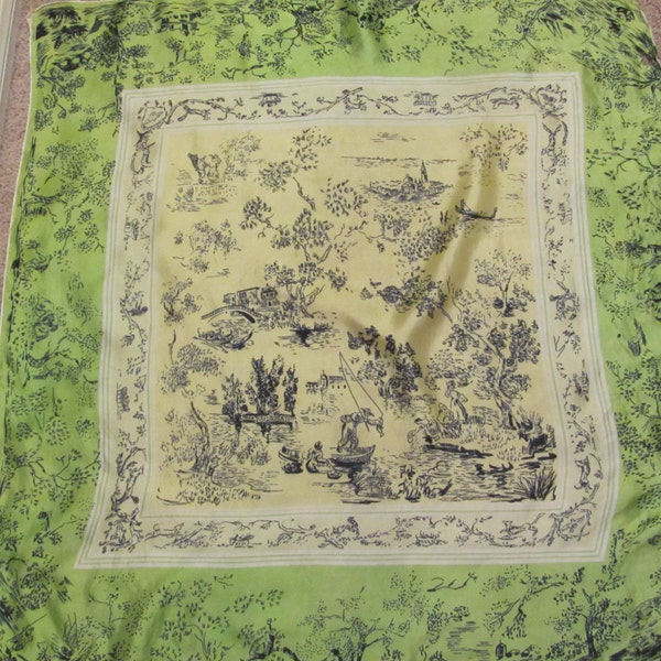 Lovely Green Yellow Silk Scarf - 32 x 32 Square