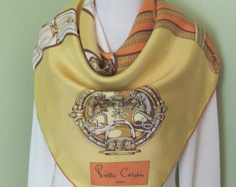 Pierre Cardin // Vintage Orange Yellow Gold Soft Silk Scarf // 32" Inch 81cm Square // Best of the Best // Signed Designer Scarves