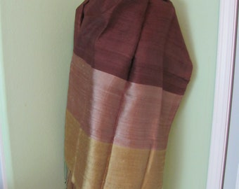 Beautiful Brown Dupioni Indian Style Silk Scarf // 26" x 78" Long // Best of the Best // Unused Fringe Shawl Wrap