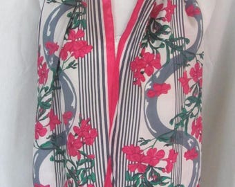 Beautiful White Pink Floral Silk Scarf // 11&quot; x 50&quot; Long  - Best Selection on Etsy!! // Vintage Designer Signed Silk Scarves
