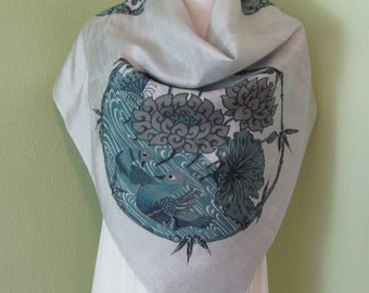 Beautiful Gray Silver Painted Thai Silk Scarf  // 34" Inch 88cm Square // Best of the Best // 900+ Silk and Designer Scarves in Stock!
