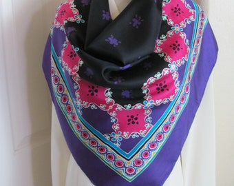 Beautiful Purple Black Colorful Soft Silk Scarf // 34" Inch 88cm Square // My Fav - Best Prices on Etsy!