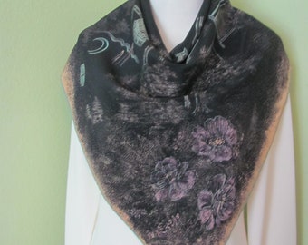 Wow! Beautiful Black Brown Silk Scarf // 30" Inch 76cm Square // Best of the Best