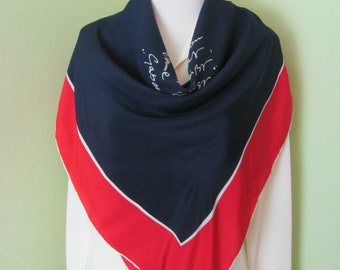 Lovely Dark Blue Red Soft Silk Scarf // 34" Inch 92cm Square // My Fav // 1000+ Designer Silk Vintage Scarves