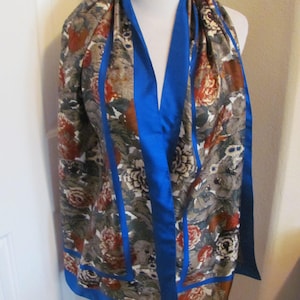 Perry Ellis // Beautiful Blue Floral Soft Silk Scarf // 17&quot; x 64&quot; Long // Best of the Best // 1000+ Designer Silk Vintage Scarves