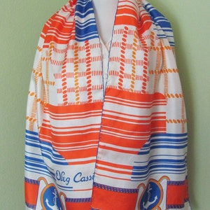 Oleg Cassini // Beautiful White Orange Blue Nautical Vintage Silk Scarf //15&quot; x 64&quot; Long // Best of the Best // Designer Signed Scarves