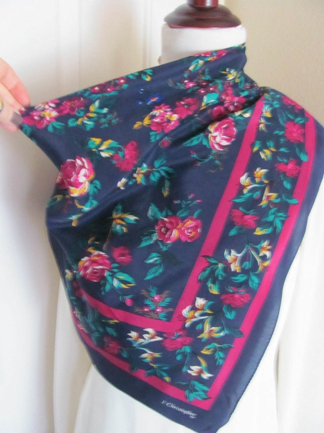 Christopher // Beautiful Black Floral Silk Scarf // 30