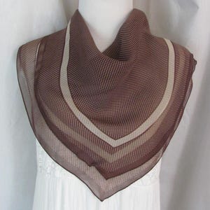 Beautiful Brown Polka Dot Sheer Fashion Scarf  // 22&quot; Inch 56cm Square // Designer Vintage Silk Signed Scarves // 800+ in my shop!