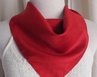 Beautiful Small Solid Red Silk Pocket Scarf  - 17" Square // Vintage Designer Scarves