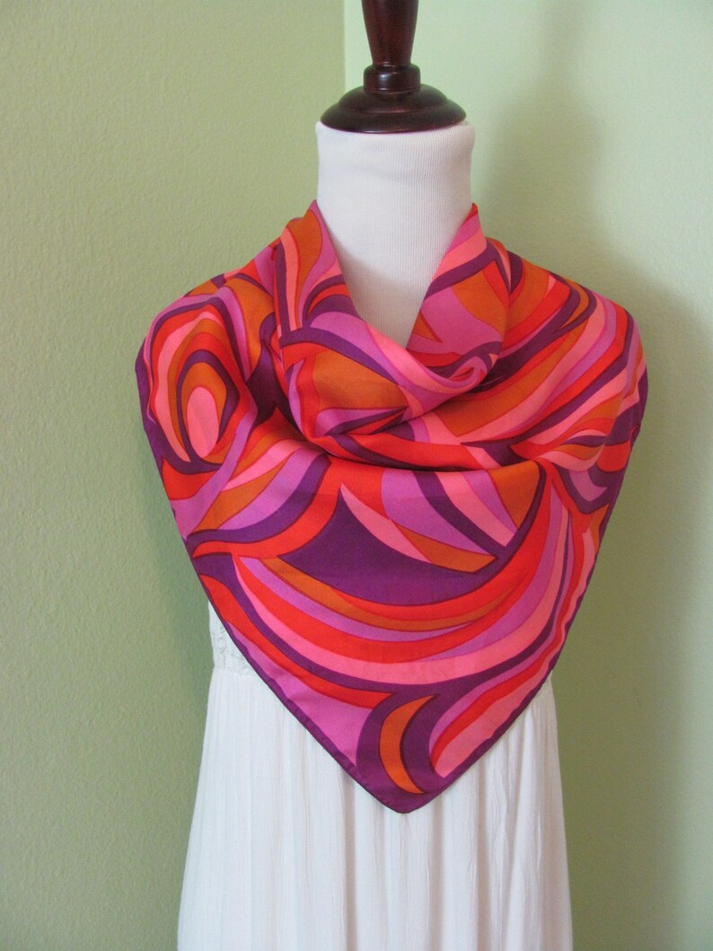 Beautiful Pink Purples Silk Scarf // 26 Inch 66cm Square // Designer Signed Vintage Silk Scarves image 1