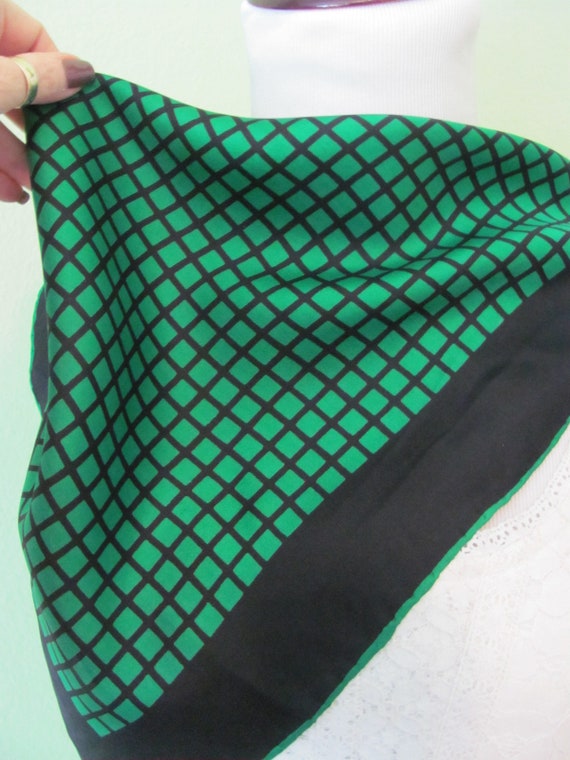 Vintage Black Green Small Silk Pocket Scarf  // 1… - image 2
