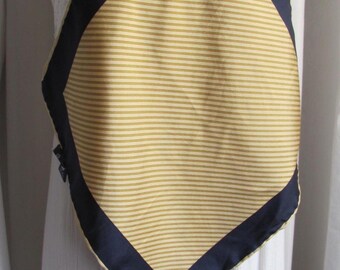 Nautica // Beautiful Small Dark Blue Yellow Stripe Mens Pocket Silk Scarf - 13" Inch Square // Vintage Designer Silk Scarves
