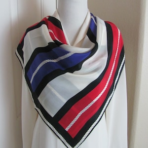 Albert Nipon // Beautiful Vintage Black White Red Soft Silk Scarf  // 32&quot; Inch 81cm Square // Best selection on etsy