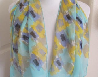 Green Floral Vintage Sheer Chiffon Silk Scarf // 16" x 42" Long // 1200+ Vintage Silk & Designer Scarves in my shop!