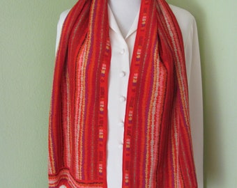 ECHO // Lovely Red Orange Colorful Soft Silk Scarf // 12" x 52" Long // Best of the Best // Vintage Silk & Designer Scarves