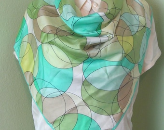 ECHO // Lovely Blue Green White Colorful Soft Silk Scarf  // 31" Square  // Designer Signed Vintage Scarves 800+