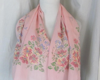 Beautiful Large Pink Floral Silky Scarf - 20" x 40" Long // 800+ Vintage Scarves
