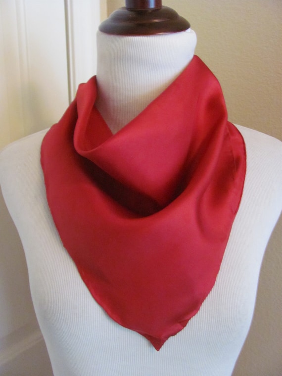 Vintage Small Solid Red Silk Pocket Scarf  // 18"… - image 1
