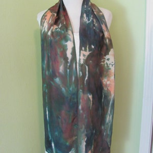 Lovely Hand Dyed Lovely Brown Green Silk Scarf // 8&quot; x 64&quot; Long // Vintage Scarves